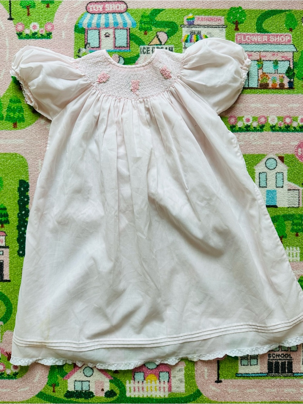 Classic Smocked Pink Baby Dress with Puff Sleeves Feltman Brothers
